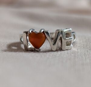 Silver Love Ring with Orange Heart 925 Valentine's